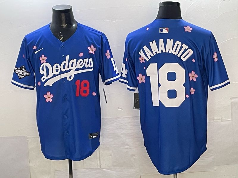 Men Los Angeles Dodgers #18 Yamamoto Blue Sakura Edition 2026 Nike MLB Jersey 0018->los angeles dodgers->MLB Jersey